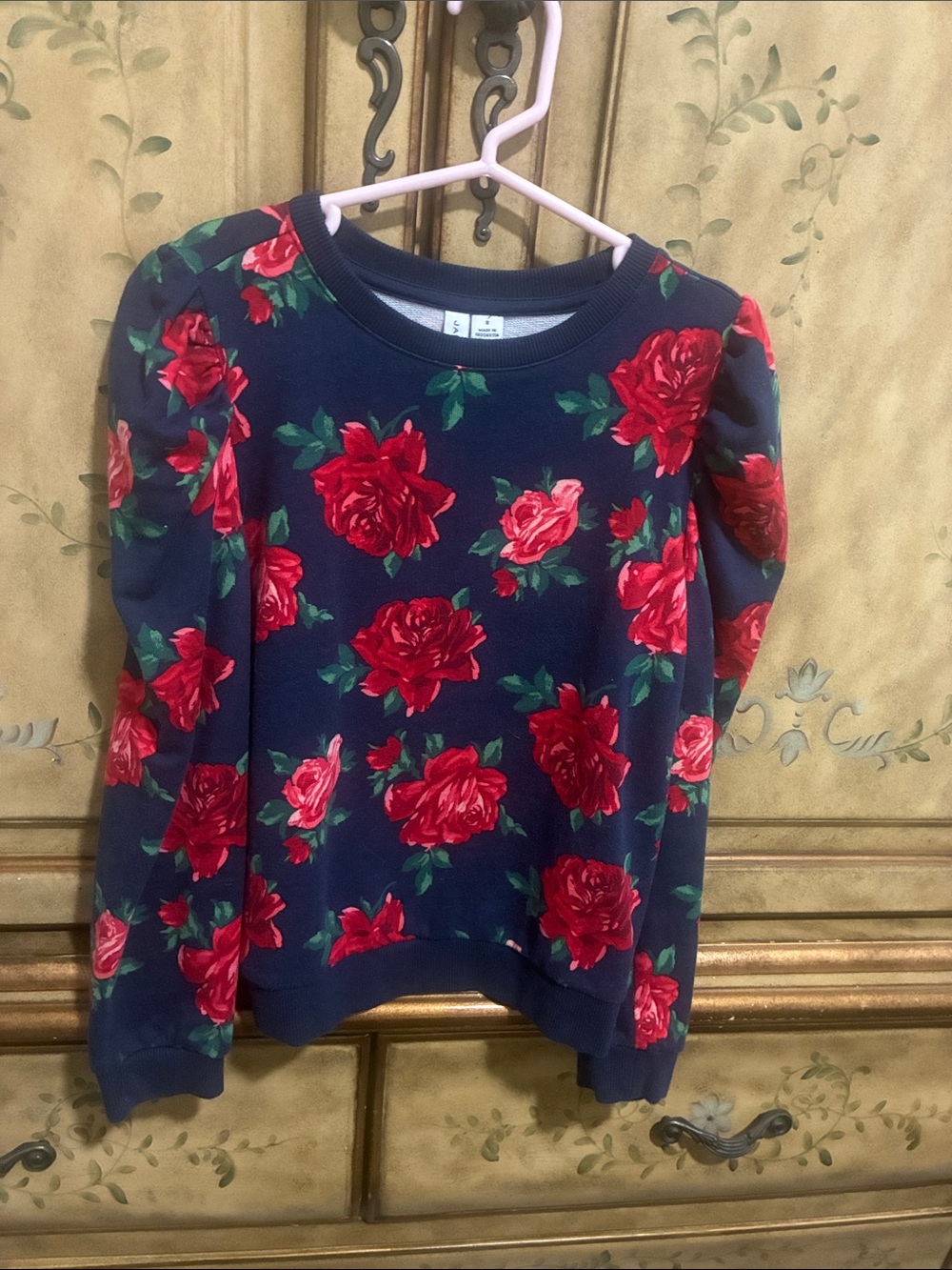 Janie and Jack Navy Crewneck with Red Rose Print